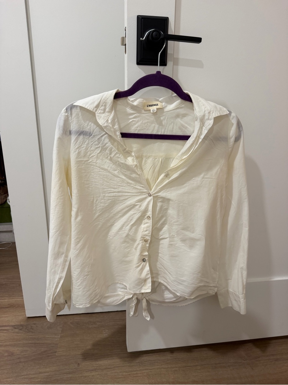 L'AGENCE Ivory Button-Front Tie Hem Shirt